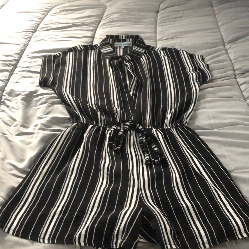 Black and white striped romper